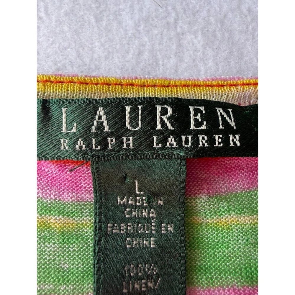 Lauren Ralph Lauren Top Poncho Women L Multicolor 100% Linen Striped Lightweight - Picture 7 of 13